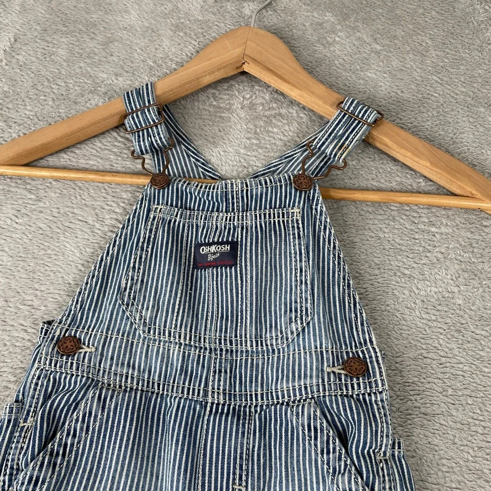 OshKosh Bgosh Hickory Stripe Overalls Kids 18M Blue Railroad Denim